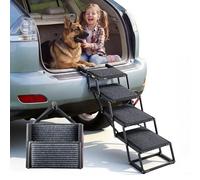 VEVOR Escalier pour Chien Voiture 4 Marches pour Chien Pliables pour SUV, Camions, Lits Hauts, Canapés, Animaux de Compagnie Charge 90,72 kg, avec Surface Antidérapante, Extra-Large, Portable, Léger