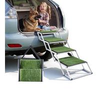 VEVOR Escalier pour Chien Voiture 4 Marches pour Chien Pliables pour SUV, Camions, Lits Hauts, Canapés, Animaux de Compagnie Charge 90,72 kg, avec Surface Antidérapante Gazon Synthétique, Portable