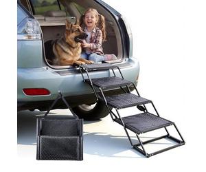 VEVOR Escalier pour Chien Voiture 4 Marches pour Chien Pliables pour SUV, Camions, Lits Hauts, Canapés, Animaux de Compagnie Charge 113,4 kg, avec Surface Antidérapante, Extra-Large, Portable, Léger
