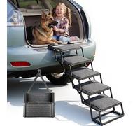VEVOR Escalier pour Chien Voiture 5 Marches pour Chien Pliables pour SUV, Camions, Lits Hauts, Canapés, Animaux de Compagnie Charge 90,72 kg, avec Surface Antidérapante, Extra-large, Portable, Léger