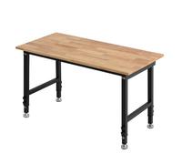 VEVOR Établi Atelier 122x60 cm Établi Garage Hauteur Réglable 8 Positions 670-1020 mm Table de Travail pour Bricolage Garage Atelier Bureau, Charge 680 kg Plateau Bois Chêne Massif Épaisseur 20 mm