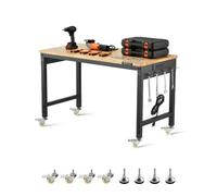 VEVOR Établi Atelier Garage 1220 mm Table de Travail sur Roulettes à Hauteur Réglable, Capacité de Charge 907,2 kg avec Prise de Courant, Panneau Perforé, Établi Robuste en Chêne pour Bureau, Maison