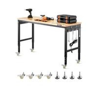 Établi VEVOR 1524x559x711-1030mm, capacité de charge 907 kg, table de travail avec prise, roues et panneau enfichable, table de travail robuste avec plateau en chêne pour garage, atelier, bureau et ma