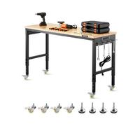 Établi VEVOR 1524x559x711-1030mm, capacité de charge 907 kg, table de travail avec prise, roues et panneau enfichable, table de travail robuste avec plateau en chêne pour garage, atelier, bureau et ma