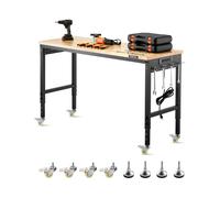 Établi VEVOR 1524x559x711-1030mm, capacité de charge 907 kg, table de travail avec prise, roues et panneau enfichable, table de travail robuste avec plateau en chêne pour garage, atelier, bureau et ma