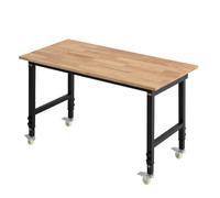 VEVOR Établi Atelier sur roulettes 122x60 cm Établi Garage Hauteur Réglable 725-1075 mm Table de Travail pour Bricolage Garage Atelier Bureau, Charge 680 kg Plateau Bois Chêne Massif Épaisseur 20 mm