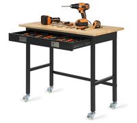 VEVOR Établi Atelier sur Roulettes 122x61 cm Établi Garage Charge 680 kg Table de Travail pour Bricolage Garage Atelier Bureau, avec Tiroir de Rangement, Plateau en Bois Chêne Massif Épaisseur 2,5 cm