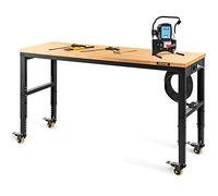 VEVOR Établi 122x51x104 cm - Hauteur réglable 79-104 cm, plateau chêne, cadre acier, 4 roulettes