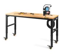 VEVOR établi Garage Atelier 122x51x104 cm Table de Travail Hauteur Réglable 79-104 cm, établi Plateau en Bois Chêne Cadre en Acier, établi Multifonctionnel avec 4 Roulettes pour Réparation Bricolage