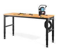 VEVOR Établi Garage Atelier 122x61x97cm Table de Travail Hauteur Réglable 72-97cm, Établi Plateau Bois de Chêne Cadre Acier, Établi Multifonctionnel Robuste Stable pour Réparation Bricolage Marron