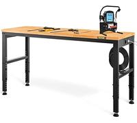 VEVOR Établi Garage Atelier 135x46x97 cm Table de Travail Hauteur Réglable 72-97 cm, Plateau en Bois de Chêne Cadre en Acier, Multifonctionnel Robuste Stable pour Réparation Bricolage