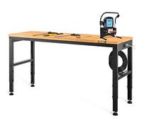 VEVOR Établi Garage Atelier Table de Travail 183x64x97 cm Hauteur Réglable 72-97 cm, d'Atelier Plateau en Bois Dur Cadre Acier, Multifonctionnel Robuste pour Réparation Bricolage, Brown