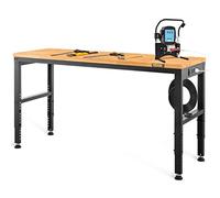 VEVOR Établi Garage Atelier Table de Travail 183x64x97 cm Hauteur Réglable 72-97 cm, Établi d'Atelier Plateau en Bois Dur Cadre en Acier, Établi Multifonctionnel Robuste pour Réparation Bricolage