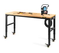 VEVOR Établi 122x51x104 cm - Hauteur réglable 79-104 cm, plateau chêne, cadre acier, 4 roulettes