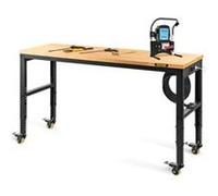 VEVOR Établi Garage Atelier 122x61x104 cm Table de Travail Hauteur Réglable 79-104 cm, Établi Plateau en Bois Chêne Cadre en Acier, Établi Multifonctionnel avec 4 Roulettes pour Réparation Bricolage