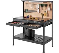 VEVOR Établi Multifonctionnel 120x60 cm avec Table de Travail en Panneau Perforé, Prises de Courant, Cadre Acier A3, Câble 1,5 m, Ports USB, 30 Crochets, Capacité Charge 100 kg, pour Garage, Atelier