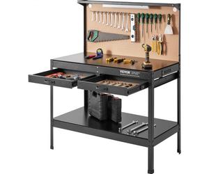 VEVOR Établi Multifonctionnel 120x60 cm avec Table de Travail en Panneau Perforé, Prises de Courant, Cadre Acier A3, Câble 1,5 m, Ports USB, 30 Crochets, Capacité Charge 100 kg, pour Garage, Atelier