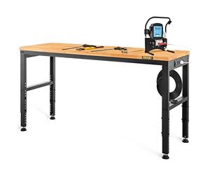 VEVOR Établi réglable, 1220 x 510 mm, Table de Travail de Garage, hauteurs de 720-970 mm, capacité de 900 kg, avec Prises de Courant, Plateau en Bois Dur, Cadre en métal et Patins de Pied pour Bureau