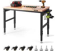 VEVOR Établi réglable, 1220 x 610 mm, table de travail de garage avec roues universelles, hauteurs de 71,1-100,3 cm, 907 kg, avec prises de courant, plateau en bois dur et cadre en métal, pour bureau