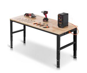 VEVOR Établi réglable, 1550 x 510 mm, table de travail de garage, hauteurs de 688-910 mm, capacité de charge de 900 kg, avec prises de courant, cadre en métal et patins de pied, pour atelier, bureau