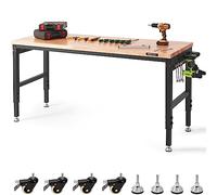 VEVOR Établi réglable, 1830 x 635 mm, Table de Travail de Garage avec Roues universelles, hauteurs de 71,1-100,3 cm, 1361 kg, avec Prises de Courant, Plateau en Bois Dur et Repose-Pieds, pour Bureau