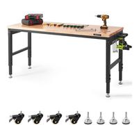 Bureau pour ordinateur portable VEVOR, 72 "x25", hauteur réglable de 28 "à 39,5", table utilitaire pour la maison/le bureau, capacité de charge de 3000 livres, prises de courant, plateau en bois, étag