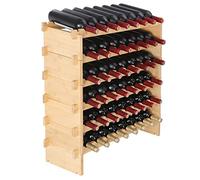 VEVOR Étagère à Bouteilles Modulable 48 Bouteilles 6 Niveaux Casier à Vin Empilable Porte-Bouteilles en Bambou Naturel 76,5x25x77,5 cm Rangement Présentation de Vin pour Cuisine Garde-Manger Cave Bar