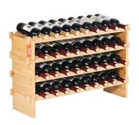 VEVOR Étagère à Bouteilles Modulaire 36 Bouteilles, Casier à Vin Empilable 4 Niveaux, Range Bouteilles en Bambou Massif Autoportant, Rangement Présentation de Vin pour Cuisine Garde-Manger Cave Bar