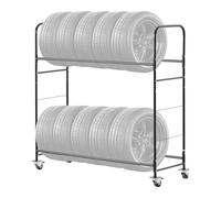 VEVOR Étagère à Pneus Capacité 12PCs, Support de Rangement pour Pneus à 2 Niveaux, Chariot pour Pneus en Acier Robuste, Charge 180 kg, Hauteur Réglable, avec Housse de Protection, pour Atelier Garage