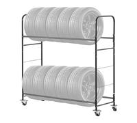 VEVOR Étagère à Pneus Capacité 12PCs, Support de Rangement pour Pneus à 2 Niveaux, Chariot pour Pneus en Acier Robuste, Charge 180 kg, Hauteur Réglable, avec Housse de Protection, pour Atelier Garage