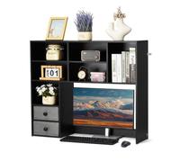 VEVOR Étagère à Poser sur Bureau à 3 Niveaux, Bibliothèque de Bureau 94 x 25,4 x 79,2 cm, Organisateur de Bureau avec 2 Tiroirs en Tissu, Support de Rangement Stable pour Maison Dortoir Bureau, Noir