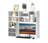VEVOR Étagère à Poser sur Bureau à 3 Niveaux, Bibliothèque de Bureau 94 x 25,4 x 79,2 cm, Organisateur de Bureau avec 2 Tiroirs en Tissu, Support de Rangement Stable pour Maison Dortoir Bureau, Blanc