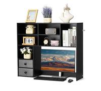VEVOR Étagère à Poser sur Bureau à 3 Niveaux, Bibliothèque de Bureau 94 x 25,4 x 79,2 cm, Organisateur de Bureau avec 2 Tiroirs en Tissu, Support de Rangement Stable pour Maison Dortoir, Noir