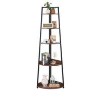 Etagère d'angle 5 niveaux - Cadre métal et bois MDF - 43x43x178 cm - Noir et marron