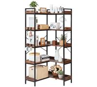 VEVOR Étagère d'angle à 5 Niveaux, Hauteur 166,1 cm, bibliothèque du Coin en L avec 4 Crochets, Meuble de Rangement réversible avec Cadre en métal et étagères en Bois, pour Chambre, Salon, Bureau