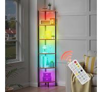 VEVOR Étagère d'angle à 6 Niveaux, Hauteur 171,5 cm, bibliothèque du Coin avec éclairage LED, Meuble de Rangement Tour avec Cadre en métal et étagères en Bois, pour Chambre, Salon, Bureau, Cuisine