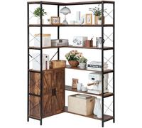 VEVOR Étagère d'angle à 6 Niveaux, Hauteur 180 cm, Grande bibliothèque du Coin en L avec Portes, Meuble de Rangement réversible avec Cadre en métal et étagères réglables, pour Chambre, Salon, Bureau