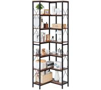 VEVOR Étagère d'angle à 7 niveaux, hauteur 200 cm, grande bibliothèque du coin en L avec cadre en métal et étagères en bois, meuble de rangement réversible pour chambre, salon, bureau, salle à manger
