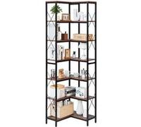 VEVOR Étagère d'angle à 7 niveaux, hauteur 200 cm, grande bibliothèque du coin en L avec cadre en métal et étagères en bois, meuble de rangement réversible pour chambre, salon, bureau, salle à manger
