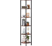 VEVOR Étagère d'angle avec 6 niveaux, support d'angle haut avec lumière LED, étagère d'affichage Étagère de stockage avec cadre métallique & étagères en bois, étagère sur pied Bibliothèque d'expositio