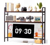 VEVOR Étagère de Bureau à 3 Niveaux avec Grille Noir sur Plan de Travail, Meuble Rangement sur Table avec Structure en Métal et Tablette en Bois, Patins Antidérapants, pour Chambre d'Étudiant, Cuisine