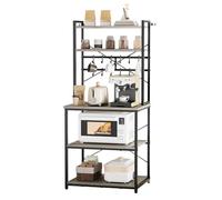 VEVOR Étagère de Cuisine, Meuble de Rangement 60x40x161,8 cm, 12 Crochets et Pieds Réglables, Support pour Micro Ondes, Bar à Café, Épices, Vaisselle, Multi Niveaux avec Tablette Réglable et Amovible