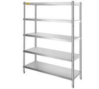 VEVOR Étagère De Cuisine Professionnelle Inox 5 Tablettes 120x45,5x183 cm 750kg