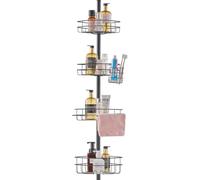 VEVOR Étagère de Douche d'Angle Réglable 106,7-289,5 cm de Haut, Poteau Télescopique pour Salle de Bain Multifonctionnel avec 4 Plateaux Carré Solides, Antirouille, Facile à Installer, Toilette, Noir