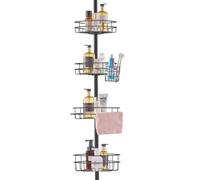 VEVOR Étagère de Douche d'Angle Réglable 142-289,5 cm de Haut, Poteau Télescopique de Salle de Bain Multifonctionnel avec 4 Plateaux de Charge Solides, Antirouille, Facile à Installer, Toilettes, Noir