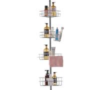 VEVOR Étagère de Douche d'Angle Réglable 142-289,5 cm de Haut, Poteau Télescopique de Salle de Bain Multifonctionnel avec 4 Plateaux de Charge Solides, Antirouille, Facile à Installer, Argenté