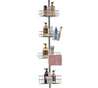 VEVOR Étagère de Douche d'Angle Réglable 142-289,5 cm de Haut, Poteau Télescopique de Salle de Bain Multifonctionnel avec 4 Plateaux de Charge Solides, Antirouille, Facile à Installer, Argenté