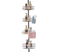 VEVOR Étagère de Douche d'Angle Réglable 142-289,5 cm de Haut, Poteau Télescopique pour Salle de Bain Multifonctionnel avec 4 Plateaux de Charge Solides, Antirouille, Facile à Installer, Rangement