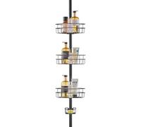 VEVOR Étagère de Douche d'Angle Télescopique 99-317,5 cm de Haut 3 Plateaux Noir