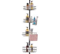 VEVOR Étagère de Douche d'Angle Réglable 106,7-289,5 cm de Haut, Poteau Télescopique pour Salle de Bain Multifonctionnel avec 4 Plateaux Carré Solides, Antirouille, Facile à Installer, Toilette, Noir